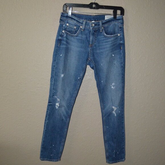 $265 Sz 25 Rag & Bone Dre Capri Paint Splatter Destroyed Cropped Jeans - Picture 1 of 6